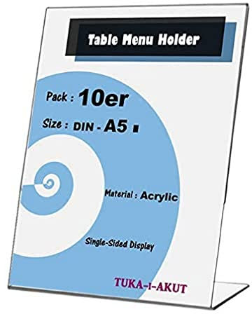 TUKA 10X A5 Hoch Acryl Anzeige-Ständer Plakataufsteller, Tischaufsteller Schräg L-Ständer, Prospektständer Werbeaufsteller Flyer-Display Speisekartenhalter aus 2,5mm Acryl Glaskla, TKD8200-A5-10x