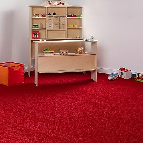 Steffensmeier Teppichboden Cambridge Young Meterware | Auslegware für Kinderzimmer Wohnzimmer Schlafzimmer | Rot, Größe: 100x100 cm