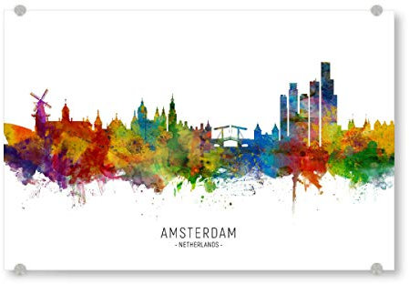 artboxONE Acrylglasbild 30x20 cm Städte/Amsterdam Amsterdam Netherlands Skyline txt - Bild Amsterdam
