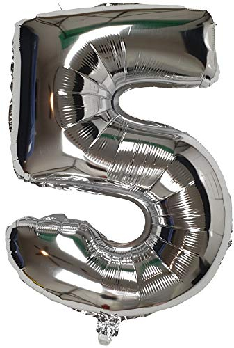 DIWULI Luftballon 5 Geburtstag XL Silber - Zahl 5 Ballon