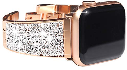 KEEPXYZ Compatible for Watch Band 38mm Women, Sparkling Bling Crystal Bracelet for Watch Band 40mm Series 6 SE Series 4 Series 5 iwatch Bands 38mm Womens (Rose Gold)