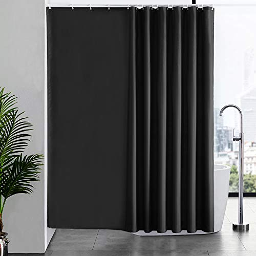 Furlinic Duschvorhang Überlänge, Badvorhang Anti-schimmel für Dusche und Badewanne, Textile Vorhänge aus Stoff Antibakteriell wasserdicht, Extra Breit Schwarz 244x200cm mit 16 Haken.