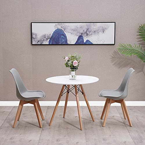 Homcasa Dining Table and Chairs Set, Modern Compact Round KitchenTable, 2 Retro Lorenzo Chair with Solid Wood Legs for Home Office Lounge (Grey)