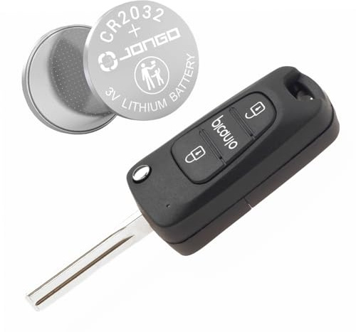 JONGO® Klappschlüssel Gehäuse 3 Tasten kompatibel mit Kia Picanto 2011-2013 | Komplett-Set mit CR2032 Batterie und Rohling – mit Picanto-Schriftzug, nur Elektronik aus dem alten Schlüssel übernehmen