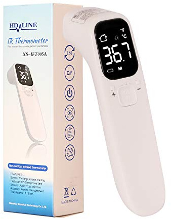 HD-Line Fieberthermometer Kontaktlos, Infrarot Fieberthermometer für Säuglinge, Kinder und Erwachsene mit sofortiger genauer Lesung, Fieberalarm- und Gedächtnisfunktion (Weiß)
