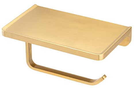 Linkaa Toilettenpapierhalter mit Ablage, gebürstetes Gold, Wandhalterung, Handyhalter, Badezimmerzubehör, goldenes Badezimmer-Zubehör, Handy-Aufbewahrung, inklusive (Einzelrolle)