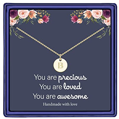 Hidepoo Disc Initial Necklace Gifts for Girls - 14K Gold Filled/Rose Gold/S925 Sterling Silver Disc Initial Necklaces for Girls Women Teen Girls Dainty Tiny Initial Necklace Jewelry Teen Girl Gifts,