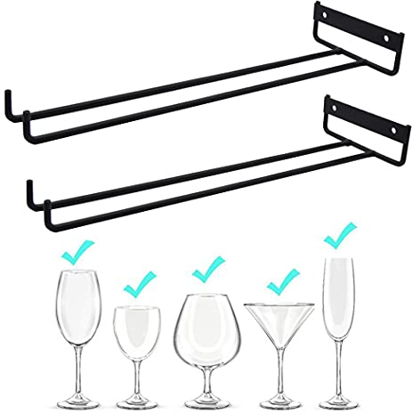 Hoshen Lot de 2 supports muraux pour verres à vin de 30 cm, avec vis, pour rangement de verres à vin, dans un bar, dans une cuisine, à suspendre sous un placard