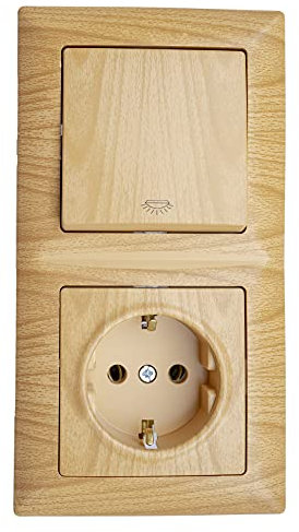 Gunsan Visage Prise combinée avec bouton de protection - Encastrée - Aspect bois d'Achorn