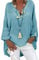 Blusa de lino para mujer, blusa de verano, túnica, cuello de pico, tallas grandes, camiseta de manga larga para mujer, camisa de lino y algodón, A azul., L