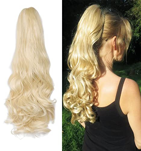 Cybelleza Clip in Ponytail Extensions Zopf Haarteil Claw Pferdeschwanz Haarverlängerung wie Echthaar Gewellt Lockig Kunsthaare Lang Haar Hitzebeständig, Bleach Blond