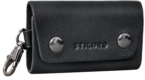 STILORD 'Atticus' Leder Schlüsselmappe Karabiner Schlüsseletui Lederetui mit Karabinerhaken Schlüssel Organizer Vintage Echtleder, Farbe:schwarz