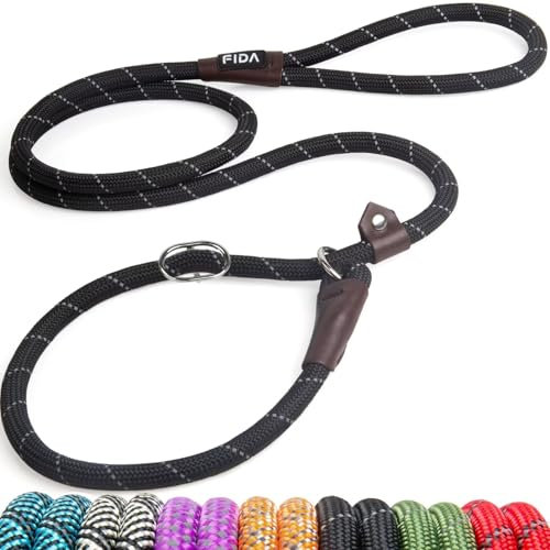 Fida Dog Lead Rope With Slip-On Design - 1.8m Weather Resistant Climbers Leash With Reflective Stitching, No Collar Needed (Black/S)