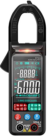 Digital Pinza Amperimétrica Inteligente, ST212 AC DC Corriente Pinza amperimétrica digital 6000 cuentas Multímetro Probador de resistencia de voltaje para prueba de corriente de voltaje(negro)