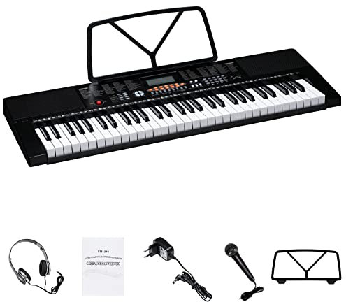Alightup Piano à Clavier Électrique Portable 61 Touches avec Haut-Parleurs Intégrés Écran LED Casque Microphone Support de Partition