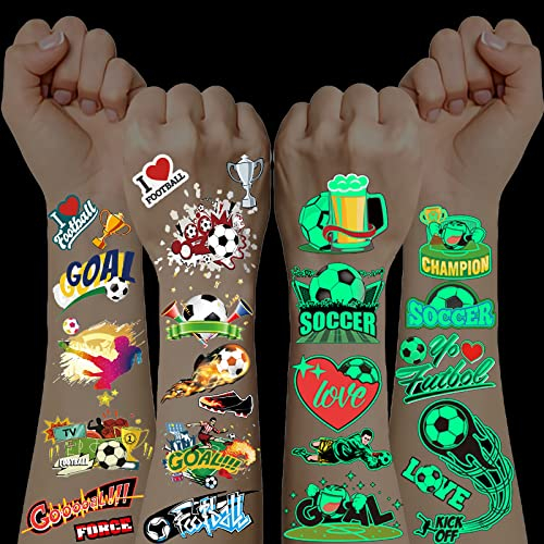 Fußball Tattoos Set, 150+ Fussball Tattoos Jungen, Tattoos Jungs Kindergeburtstag Gastgeschenke Fussball Geschenke Jungen, Leuchten Kindertattoos Jungen für Fußball Party Fussball Spiel Kinder