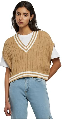 Urban Classics Damen Ladies Cropped Knit College Slipover unionbeige, XL