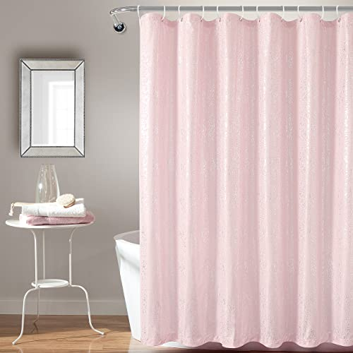 TERLYTEX Silberner Duschvorhang Rosa – Metallic Silber Folie Glitzer Duschvorhänge für Badezimmer, weicher Glam Sparkle Duschvorhang 183 cm Länge 12 Haken enthalten, 183 x 183 cm, Silber Pink