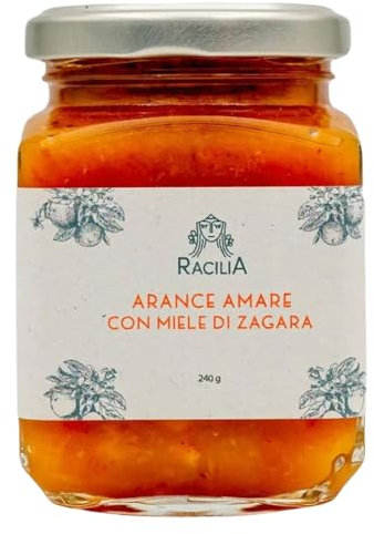 RACILIA Confiture d'Orange Amère Sicilienne au Miel de Fleur d'Oranger - Marmelade 100% Sicilienne, Sans Gluten, Italienne - 240gr