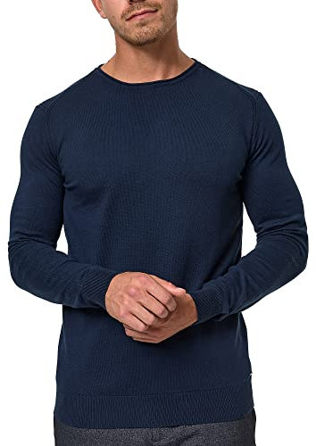 Indicode Herren Gamal Strickpullover aus 80% Baumwolle | Pullover O-Neck Pulli Männer Navy, XL