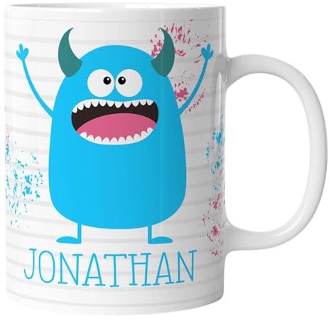timalo® Coole Kindertasse süße Monster mit Namen bedruckt | Personalisierte Tasse mit Wunschname für Kinder Geschenktasse | Jungen Geschenk blau | mug-mo-02