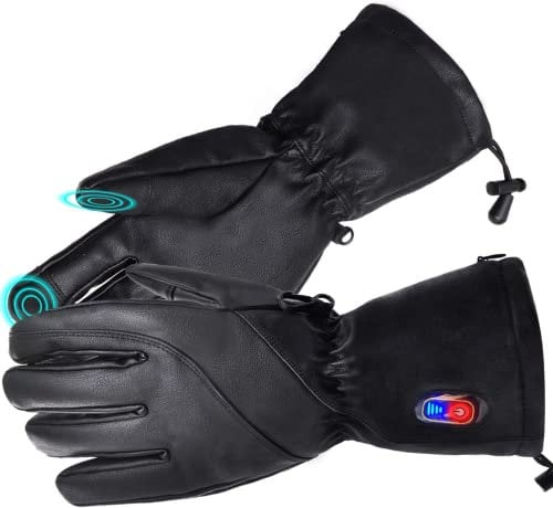 BIAL Heated Gloves for Women, Women's Leather Electric Heating Gloves with 7.4V 2400 mAh Rechargeable Battery, Power Display Thermal Gloves Touchscreen Gloves Winter Cycling Hiking - L