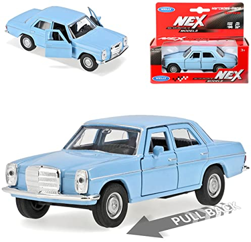 Welly Mercedes-B 200/8 Strich Acht Limousine Blau mit Rückzugsmotor W114 W115 1967-1976 ca 1/43 1/36-1/46 Modell Auto