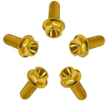 RISON-Titanium Bullone in Titanio M6x1.0x16mm, 5 Pezzi Vite a Testa Esagonale con Flangia, Bullone Flangiato Vite di Fissaggio Bulloneria a Flangia Viti a Brugola per Bici, Moto