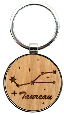 Ernestine - Porte clés signe du zodiaque et astrologie en bambou - porte clefs constellation signe astro - accessoires astrologie - idée cadeau homme femme original en métal et bois - porte-clé astro