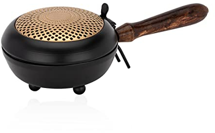 NKlaus 23cm Räucherpfanne aus Eisen Holzgriff Sonne Gold Räuchergefäß für Räucherwerke 11489
