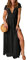 QUNERY Robe Longue Femme Ete Robe de Plage Manches Courtes Robe D'été Casual col en V Taille Haute Robe Cocktail Demoiselle d'honneur Mariage Fête Aniversaire Noir XL