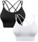 Sykooria Sport BH Damen Gepolstert Bustier Damen BH ohne Buegel Spaghettiträger Cross Back Design Push up BH Sport Bra Top für Yoga Fitness, Schwarz+Weiß, S