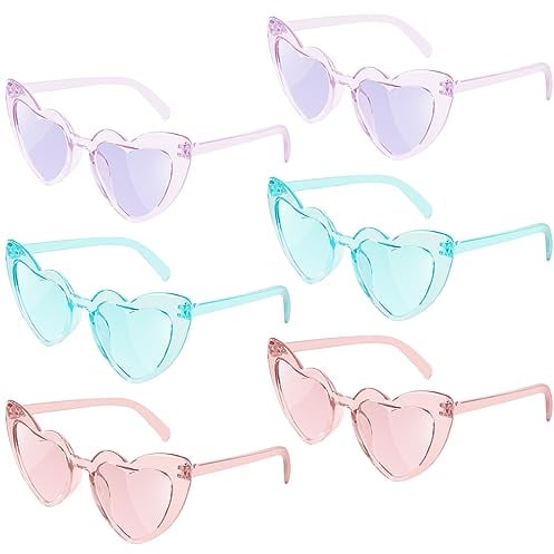 flintronic 6 Paar Hippie Herzförmige Brille, Transparente Candy Color Sonnenbrille für Geburtstagsfeier, Halloween, LNeuheit Party ustige Partybrillen für Erwachsene, Jungen und Mädchen