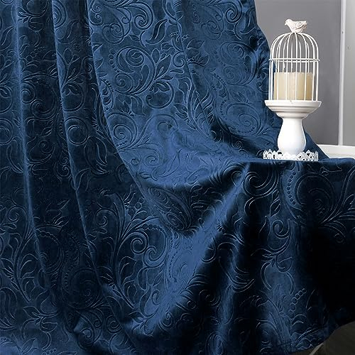 Rosnek Verdunkelungsvorhang Kräuselband,2 Stück Luxus Vorhang Samt Blackout Vorhang Thermovorhang,Vorhang Verdunkelung Barock Deko,H183xB132CM,Ehrenwert Kaiserblau
