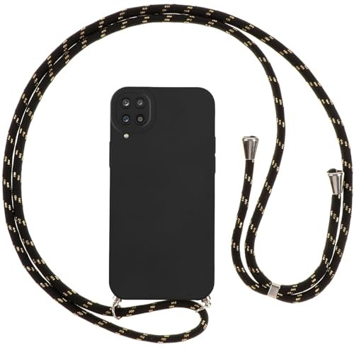 Vauki Coque pour Samsung Galaxy A12/M12/A12 Nacho avec Cordon, Etui avec Collier - Tour de Cou Lanière en Corde - Silicone Housse avec Réglable Chaine pour Samsung A12, Bandouliere - Noir