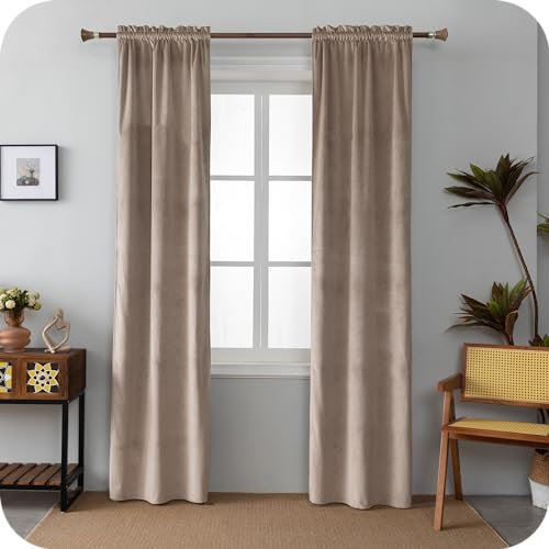 GIRASOLE HOME Paire de rideaux Adélaïde doux occultants thermiques en velours 2 panneaux de 55 x 240 cm avec poche, taupe
