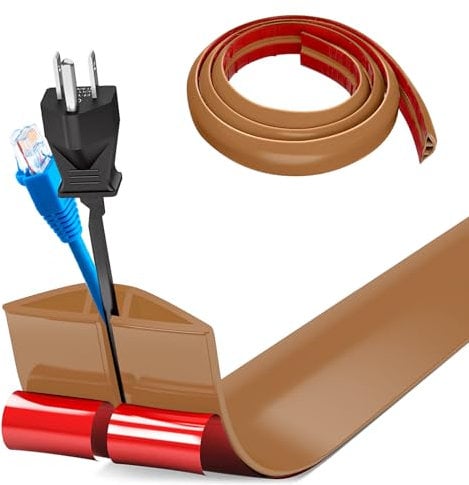 Floor Cord Covers Channel, Floor Cable Cover Protector, 3cm x 1m Heavy Duty Wire Cover, Protect Cables and Prevent Trip Hazards, Suitable for All Power Cords, Home, Warehouse, School(Light Brown)