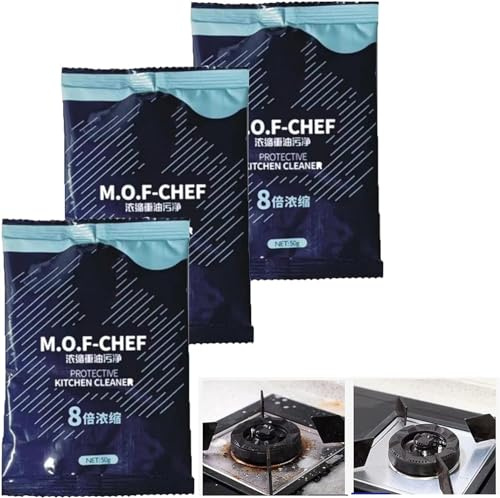 Mof Chef Cleaner Powder - Heavy Duty Degreaser Cleaner,Mof Chef Cleaning Powder,Protective Kitchen Cleaner,Stubborn Stain Remover&Grease And Wax,Cleaner For Pots,Grill (3 Pcs)
