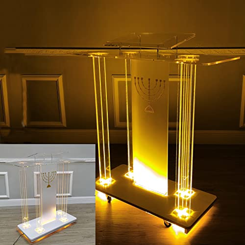 Acryl-Podium, transparente bodenstehende Kanzel, Kanzeln für Kirchen, tragbarer Podiumsständer mit Rollen, LED-Plexiglas-Sprechpodest mit breiter Lesefläche für Hochzeiten, Büro un