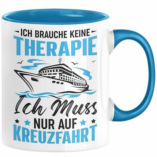 Trendation Keramik Tasse, 325 Milliliter, Klassiker, Blau, Kreuzfahrt Geschenk, Schiff, Spülmaschinenfest, Beidseitig bedruckt, Zuhause, Feier