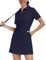 Soneven Damen Tenniskleid mit Hose 1/4 Zip Tennis Kleidung Set Kurzarm Sportkleider Sommerkleid Golfkleid Für Sport Tennis Baseball,Dunkelblau,M