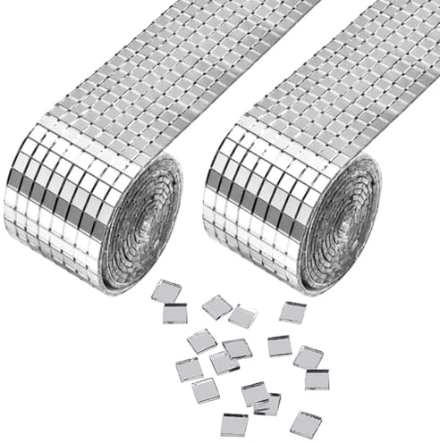 JJiaoLinin Self Adhesive Mirror Mosaics,3200 PCS 5 x 5 mm Square Mirror Mosaic Mirror Small Self-Adhesive Glass DIY Mini Mirror Tiles for Crafts DIY Glass Tiles Decorations Making 2 Rolls(Silver)