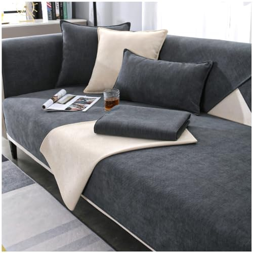 NUODWELL Weicher Chenille Sofabezug für 1/2/3/4-Sitzer, Sofabezug Ecksofa L Form, Rutschfester Sofa Überzug, waschbarer Möbelschutz für Wohnzimmer (Dunkelgrau, 90 x 210 cm)