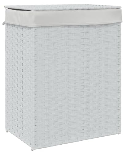 Toshilian Cesta de la ropa, cesta de la ropa Bandeja de la ropa Cesta de la ropa con tapa blanca 46x33x60 cm resina trenzada