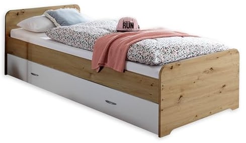 Stella Trading DUPLO Moderne Tandemliege mit Zwei Liegeflächen 90 x 200 cm - Praktisches Jugendzimmer Kojenbett in Artisan Eiche Optik, Weiß - 97 x 67 x 206 cm (B/H/T)