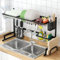 JUPPLIES Escurreplatos con Soporte para Utensilios y Tabla de Cortar - Escurridor de Platos de 2 Niveles para Fregadero Estante de Secado de Platos 97x27x55 cm Negro