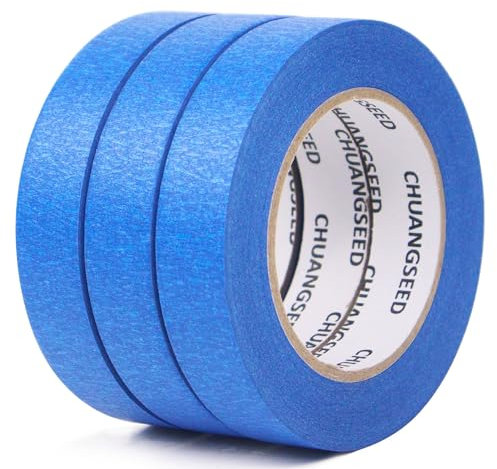CHUANGSEED Blaues Abdeckband 24 mm x 50 m-3Rollen,Malerband und Kreppband für Malerarbeiten,Renovieren,Handwerk und markieren,rückstandsfrei,Leicht von Hand zu reißen