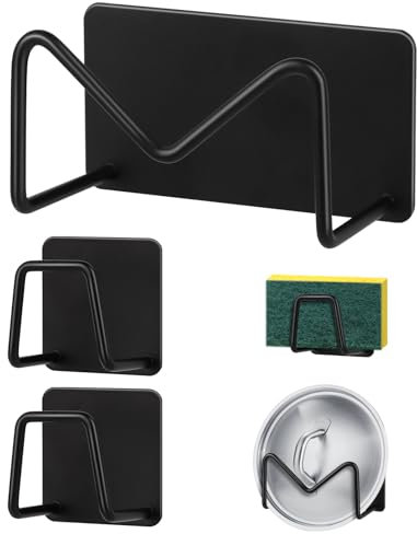 LOBVABA 3 Pièces Porte Eponge Evier Cuisine, Porte Eponge Evier Auto Adhesif, 304 INOX, Support Eponge INOX, Support Eponge Evier Cuisine pour Le Rangement de Cuisine et Salle de Bain