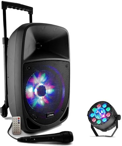 Party Light & Sound - Pack Karaoké PARTY-8LED Enceinte Bluetooth Portable 300W USB SD FM MP3 - Projecteur 2-en-1 Soirée Cadeau Musique Fête