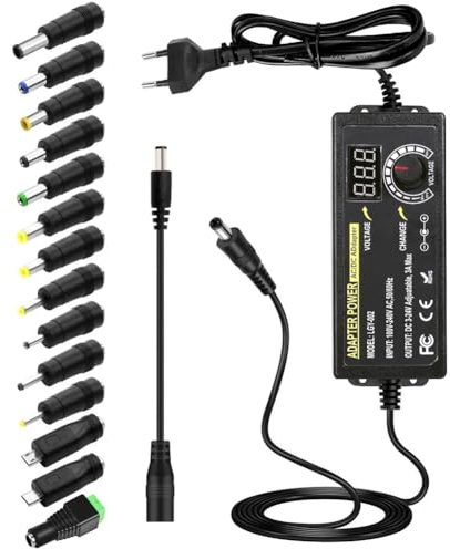 HOUHUI 3A 72W Adaptador Universal de CA/CC, Adaptador Enchufe Universal, Fuente de Alimentación Ajustable Universal,CA100V-240V to CC24V-3V, con 15 Puntas de Adaptador,Apto para Electrodomésticos